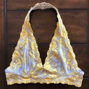 Yellow/gray lace halter bralette, size M